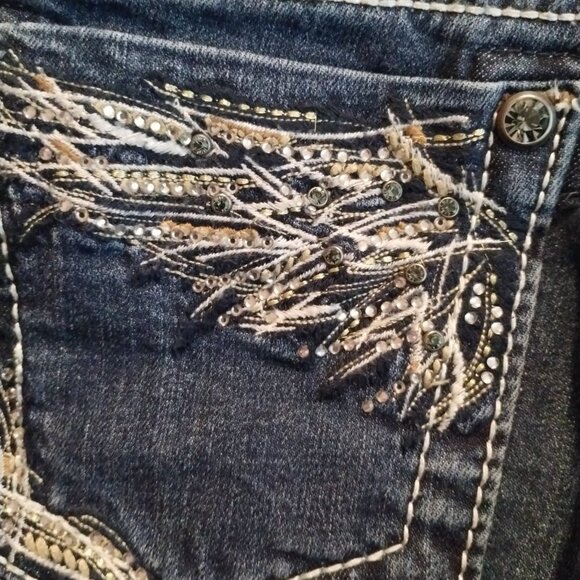 Miss Me Jeans Bermuda Denim Shorts Size 25 Dark Blue Embellished Rhinestones - Picture 4 of 6